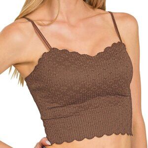 Seamless Lace Bralette Tank with Bra Pads in Brown
